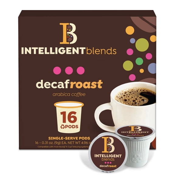 Intelligent Blends Decaf Dark Roast Coffee Pods, 16 ct, Single Serve Pods  100% Arabica Coffee, Compatible with Keurig K Cups Maker