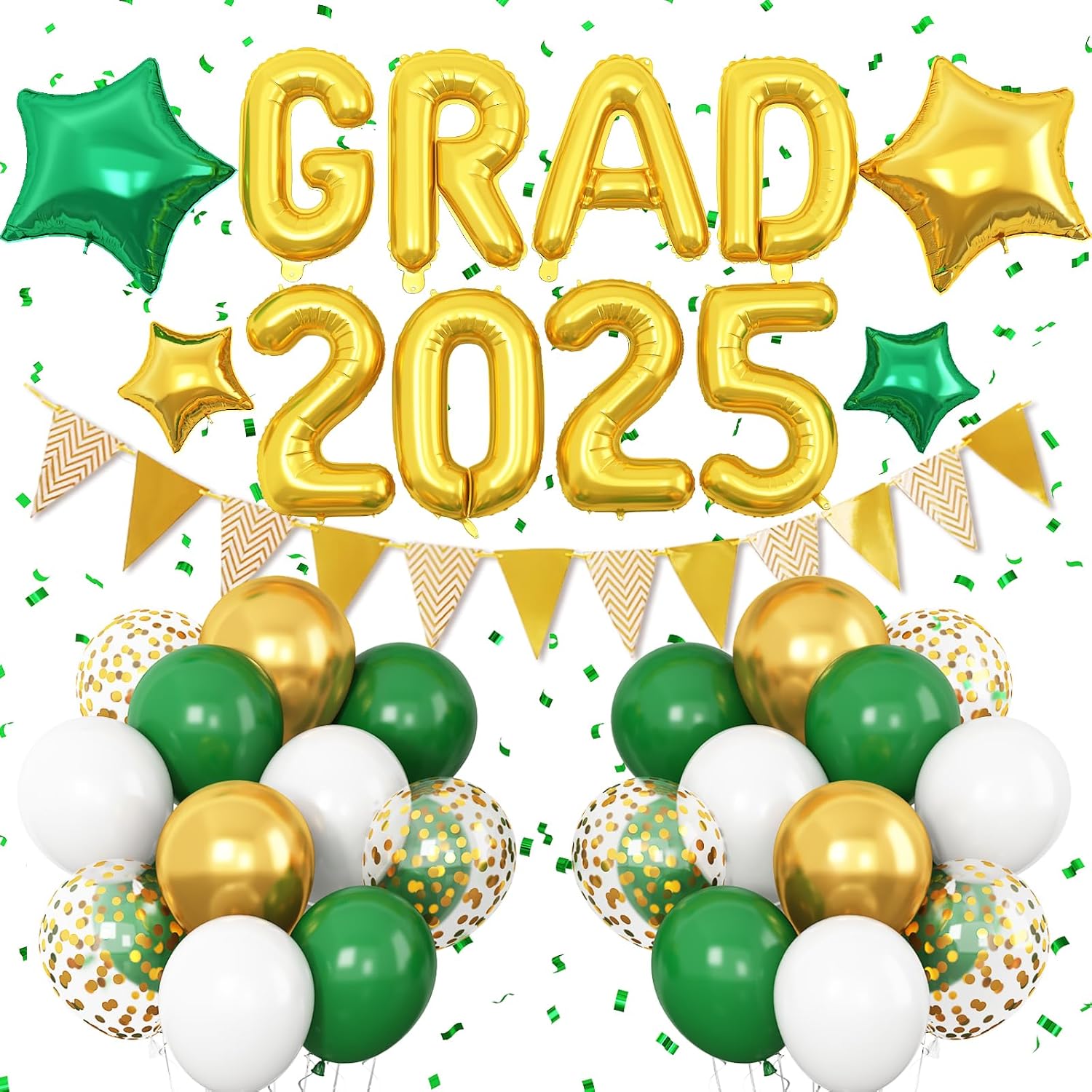 Highcool Graduation Decorations 2025 Green Gold, GRAD 2025 Foil Balloon ...