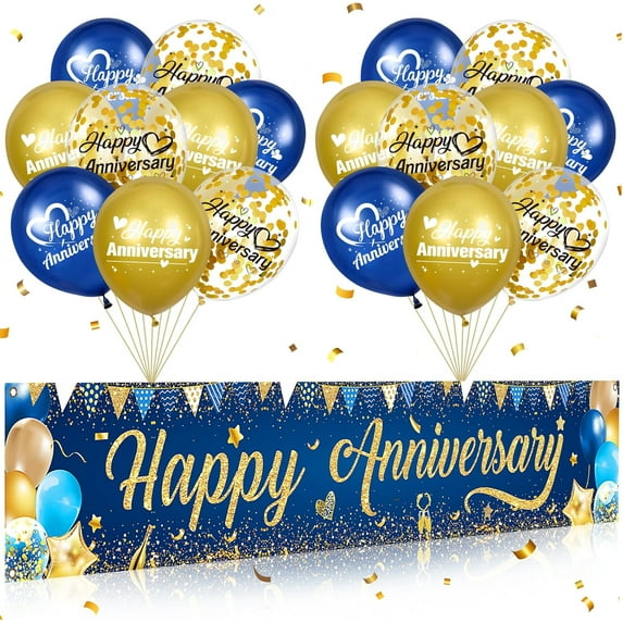 Highcool Happy Anniversary Banner Decorations Navy Blue Happy