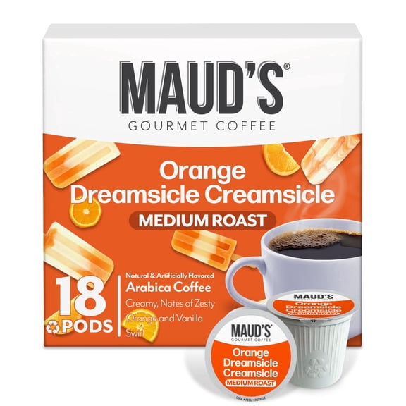 Maud's Orange Creamsicle Flavored Coffee Pods, 18 ct, Medium Roast Flavored Coffee in Single Serve Pods – 100% Arabica Beans, Compatible with Keurig K Cups Maker