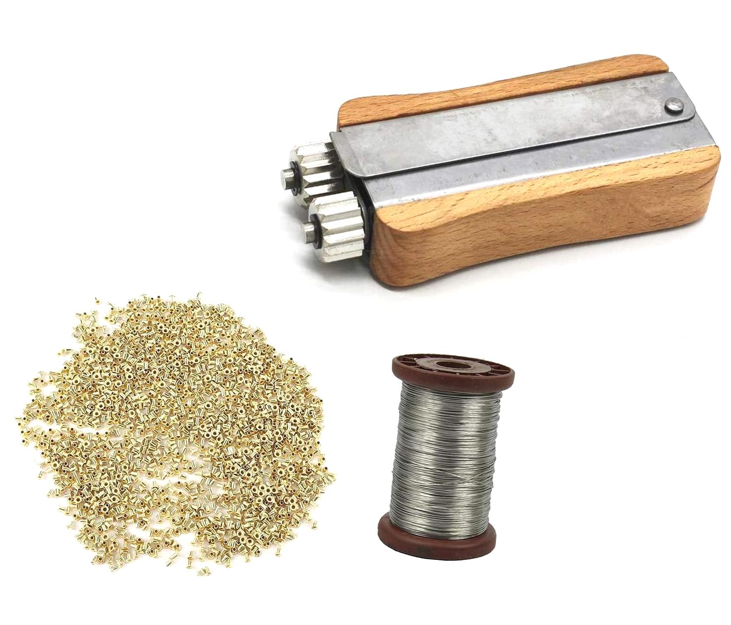 Beekeeping Honeycomb Frame Wire Tensioning Tool Kit - Includes Crimper, 500g 304 Stainless Steel Wire & 100 Brass Eyelets