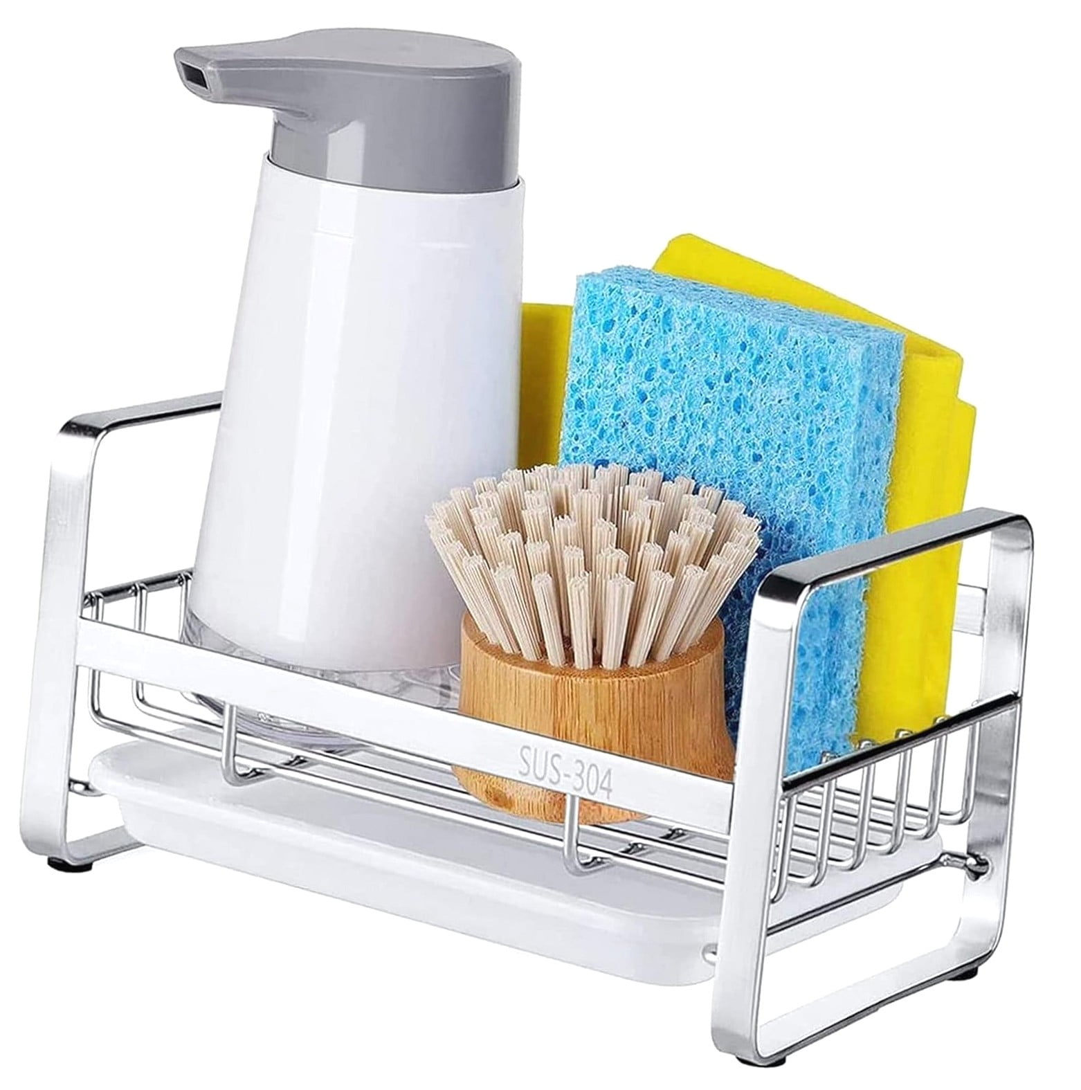 Highcool Kitchen Sink Sponge Holder, 304 Steel Kitchen Soap Dispenser ...