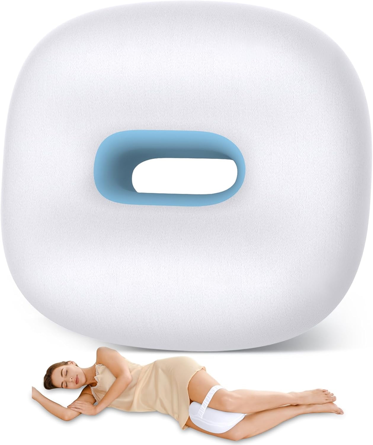 Pink Memory Foam Knee Pillow For Side Sleepers – 14”x10”x5” With Adjustable Strap, Spine Alignment & Pain Relief For Sciatica, Back, Hips