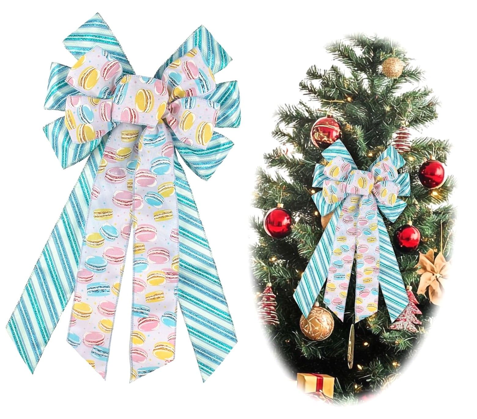 Highcool Large Christmas Wreath Bow Christmas Decor Bow Blue Stripes — free download
