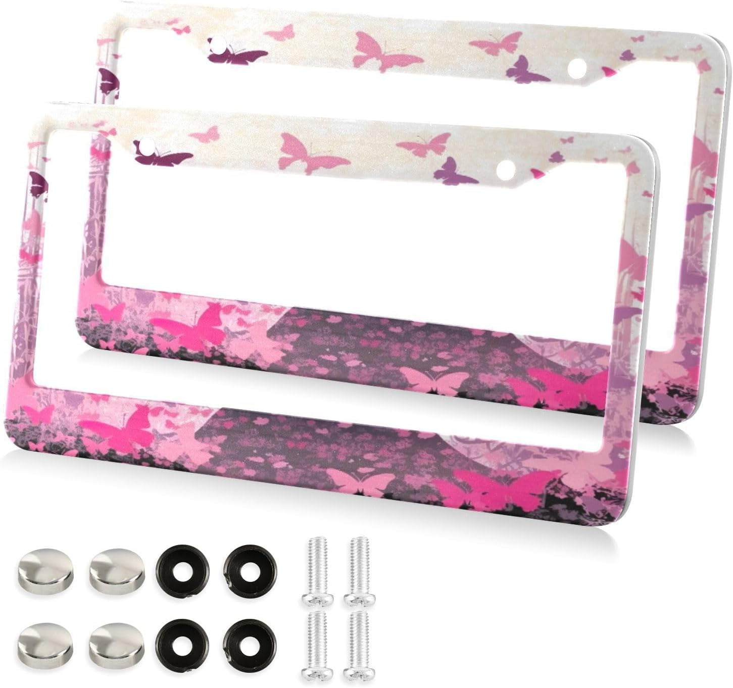 Highcool License Plate Frames Butterfly Girl Universal Aluminum Holder