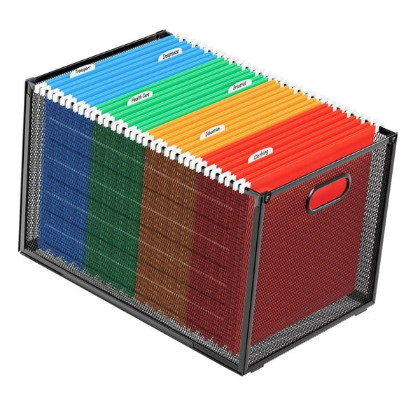 Highcool Mesh Hanging File Organizer Crate, Metal Storage Box for Letter/ Size Documents, with Handles for Office, Pantry, Clothing, and Bathroom