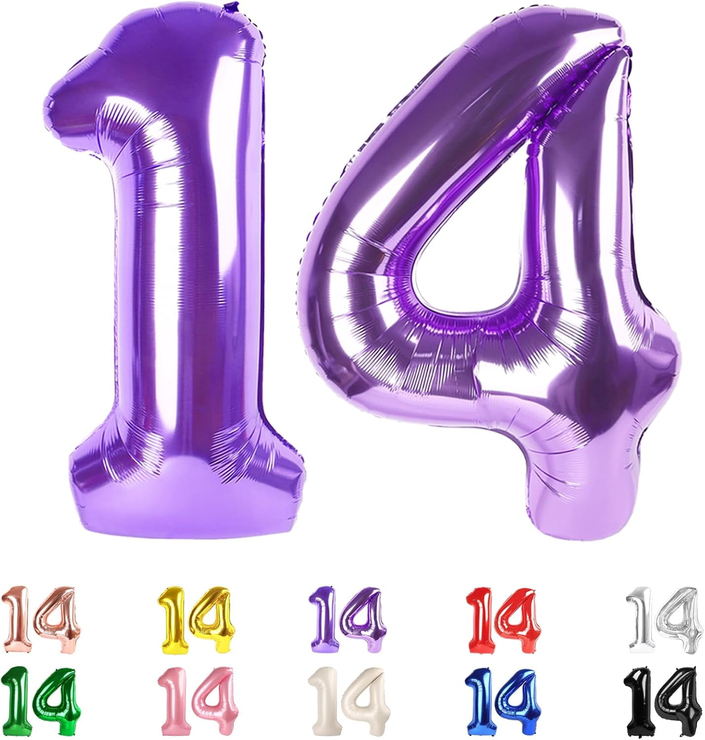 Sweet 14th Birthday Balloon Decorations - Rainbow Number 14 Foil Balloons, Rose Gold Latex, Photo Props Kit