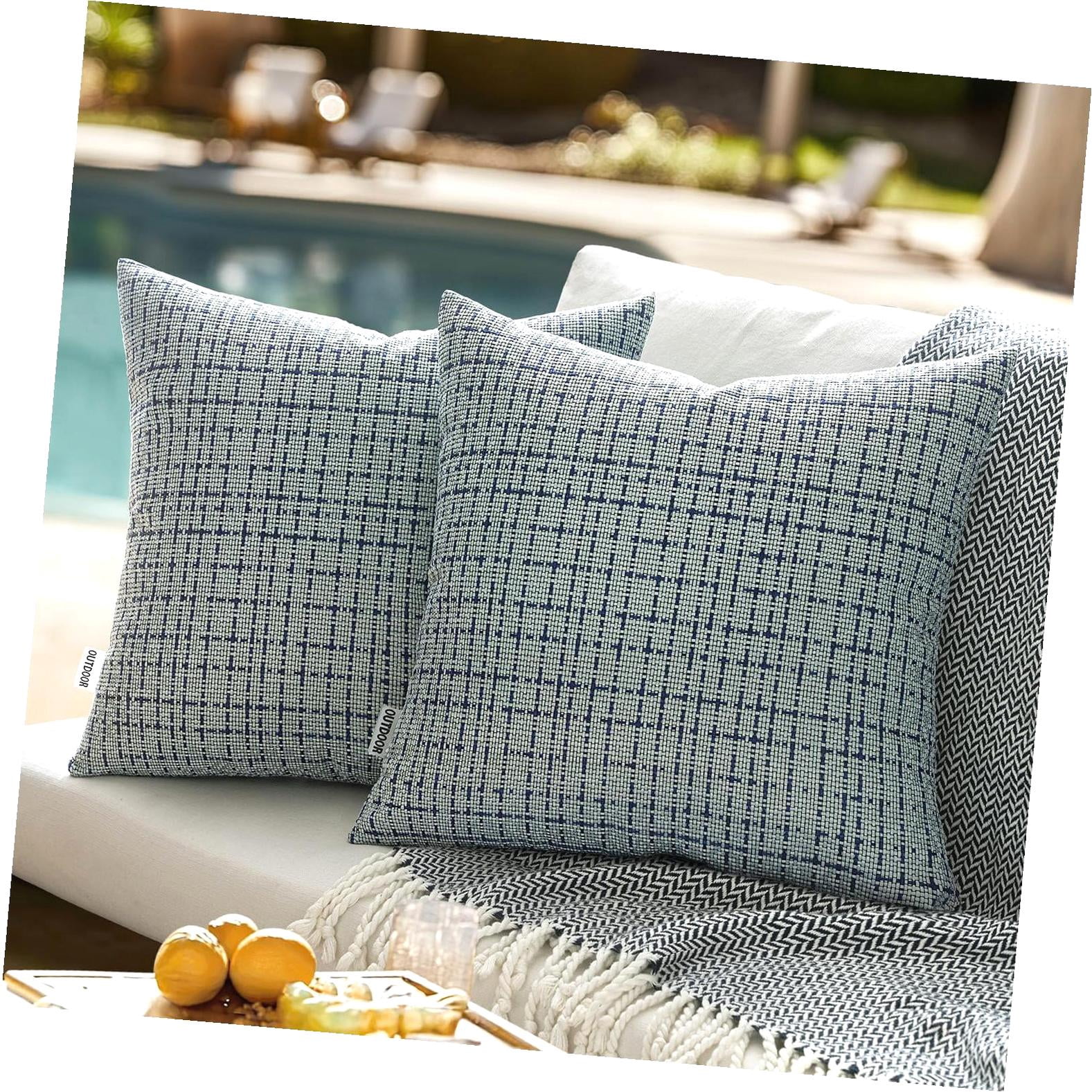 Highcool Outdoor Throw Covers Set of 2, 18x18 Inch Woven Texture ...
