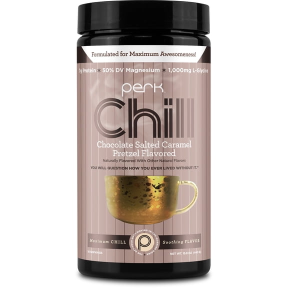 Perk Chill Drink Mix (Chocolate Salted Caramel Pretzel) 18 Servings Calming Melatonin-Free Nighttime Sleep Aid Support with Magnesium & L-Glycine, Soy-Free, Peanut-Free, Gluten-Free