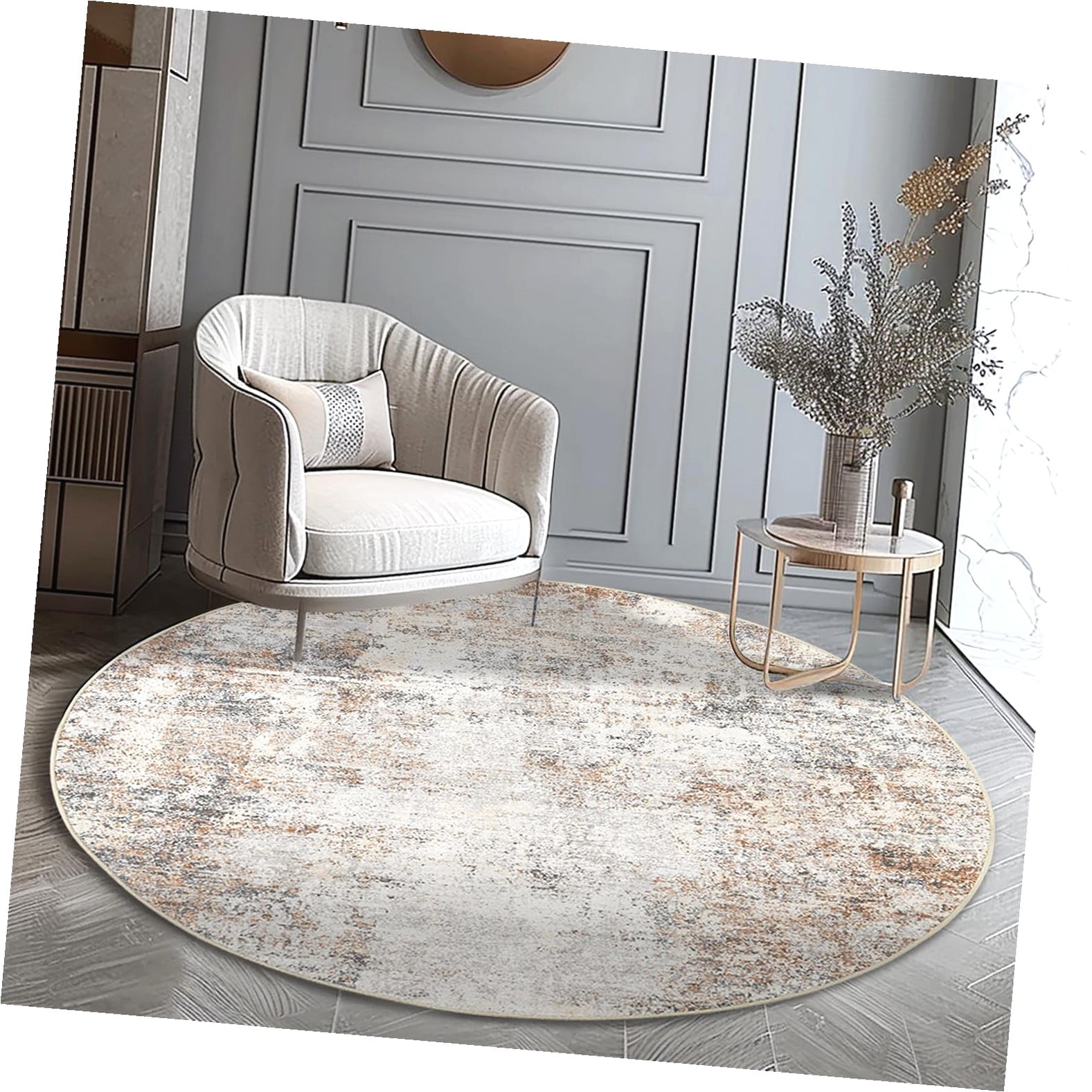 Highcool Round Rug 4ft Area Rug 4' Round Circle Mat Washable Distressed ...