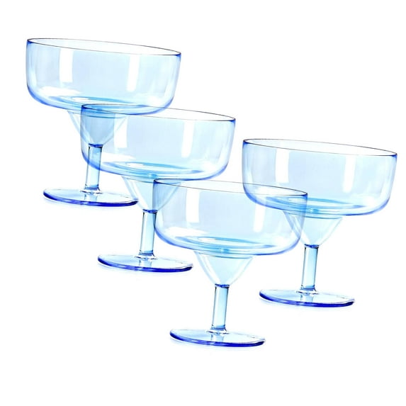 Highcool Set of 4 Blue Martini Glasses - Colored Plastic Shatterproof Cocktail Glasses for Birthday, Party & Wedding Decor