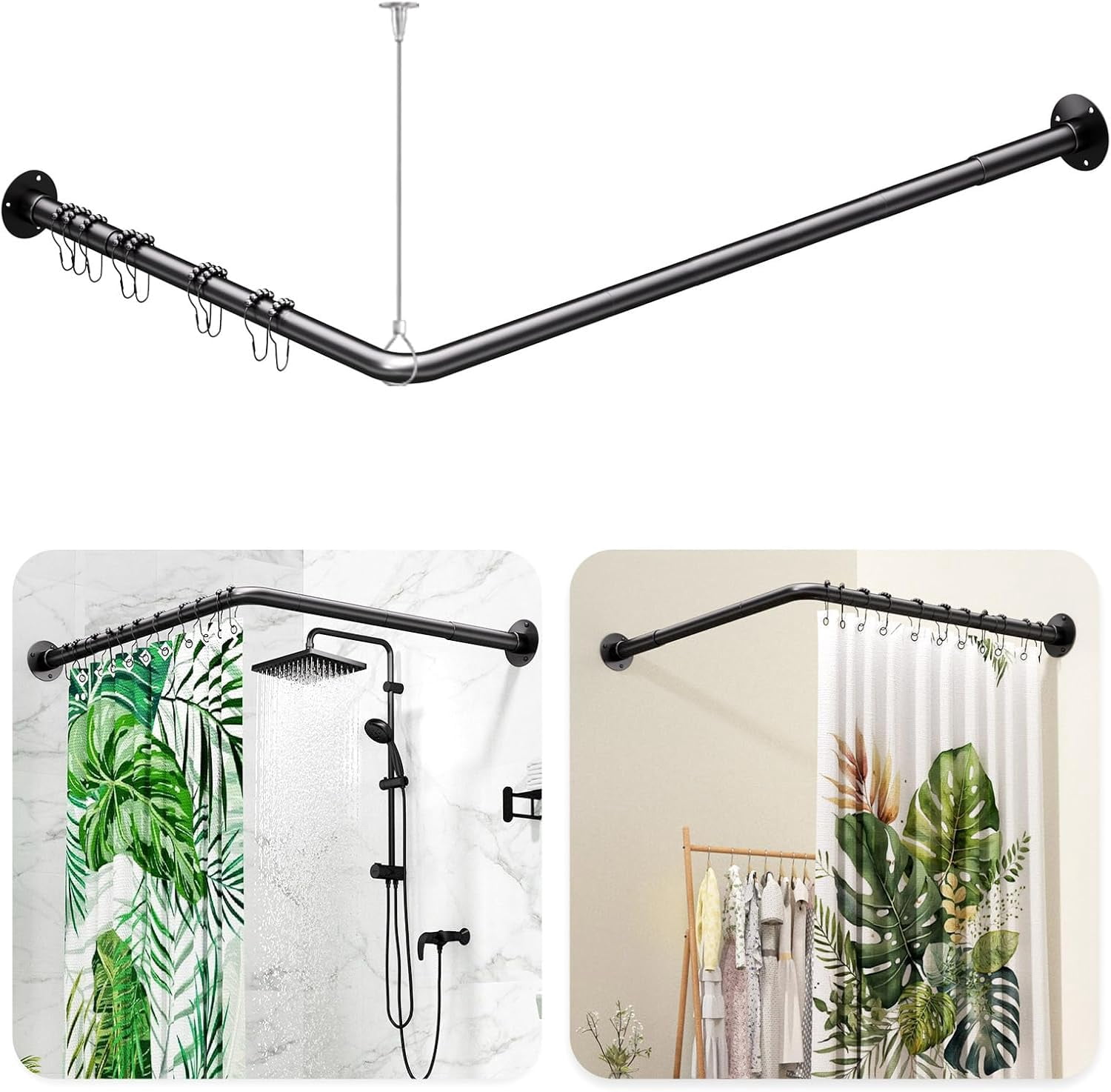 Highcool Shaped Shower Curtain Rod [39''-69''] [55''-85''] Corner ...