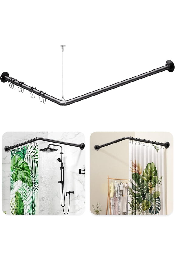 Shaped Shower Curtain Rod [39''-69''] [55''-85''] Corner Shower Rod, 90 Degree Shower Rod for Bathroom, Clothing Store with 12 Ceiling Mounts