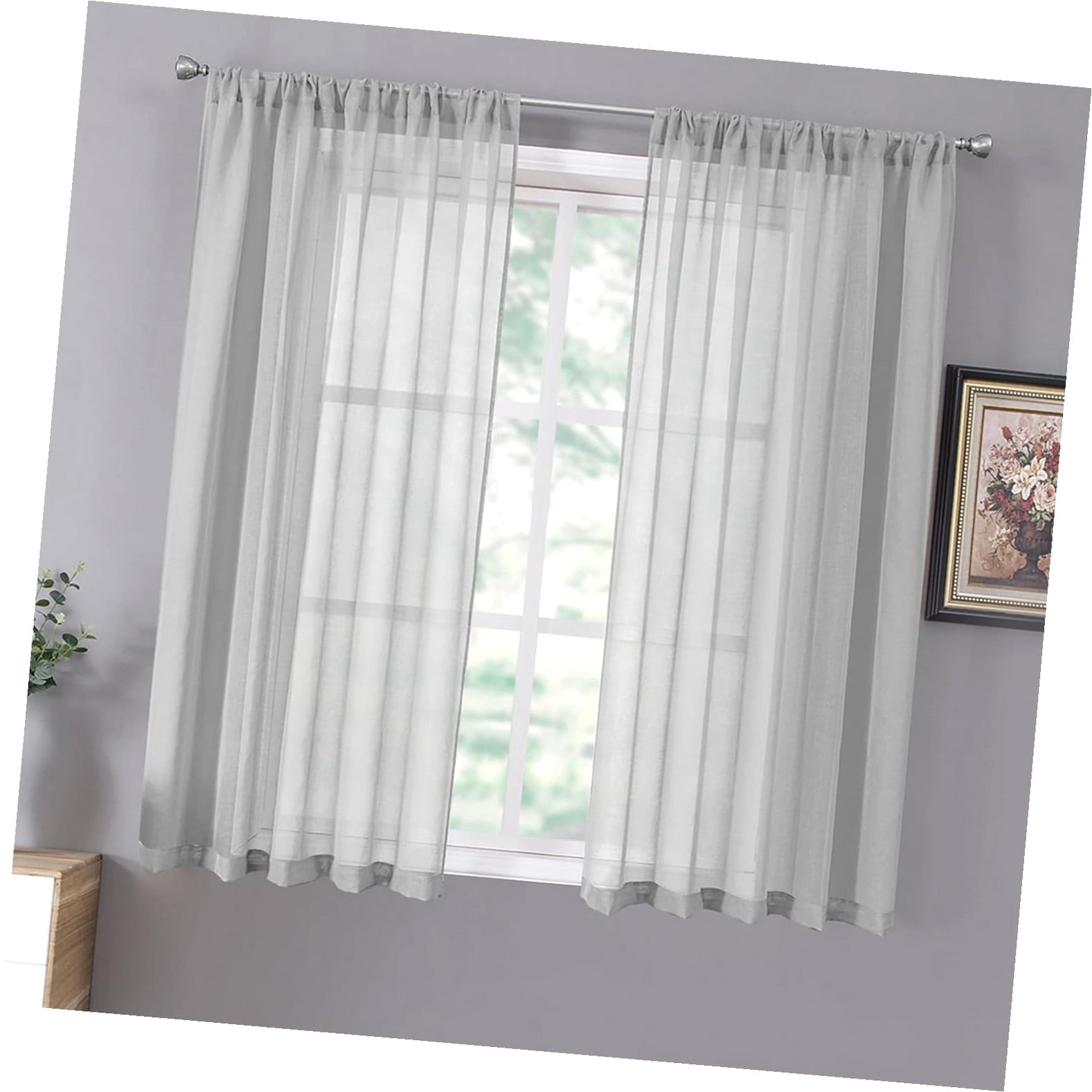 Highcool Short Sheer Curtain Linen Textured Bedroom Curtains Sheer ...