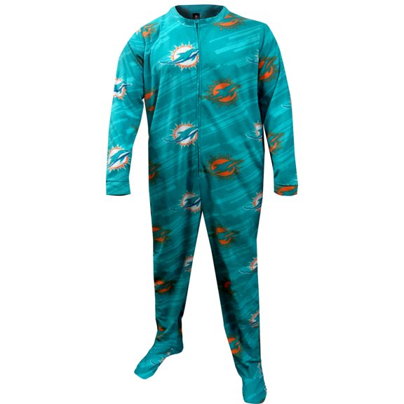 WebUndies Mens Miami Football Guy's Striped One Piece Footie Pajama (X-Small)