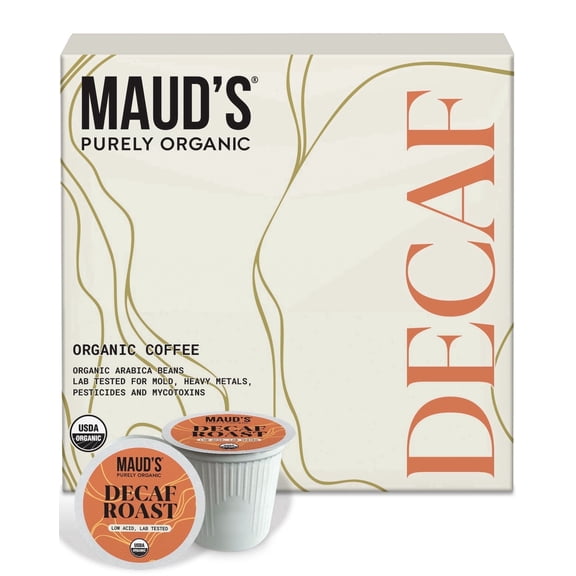 Maud's Purely Organic Low Acid Decaf Medium Roast Coffee Pods – Swiss Water Processed – 16ct | Lab Tested for Mold, Mycotoxins, Heavy Metals & Pesticides | Compatible with Keurig K Cup Maker