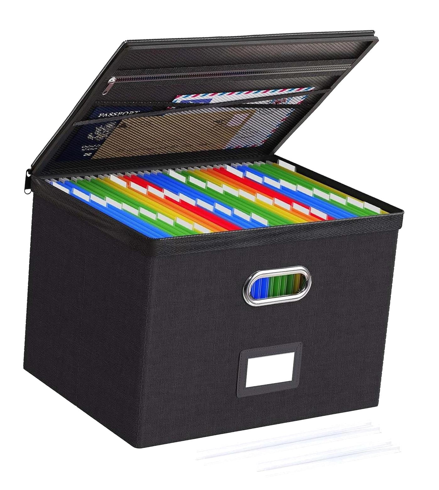 Highcool Single Large File Storage Box with Lid, Mesh Compartment File ...
