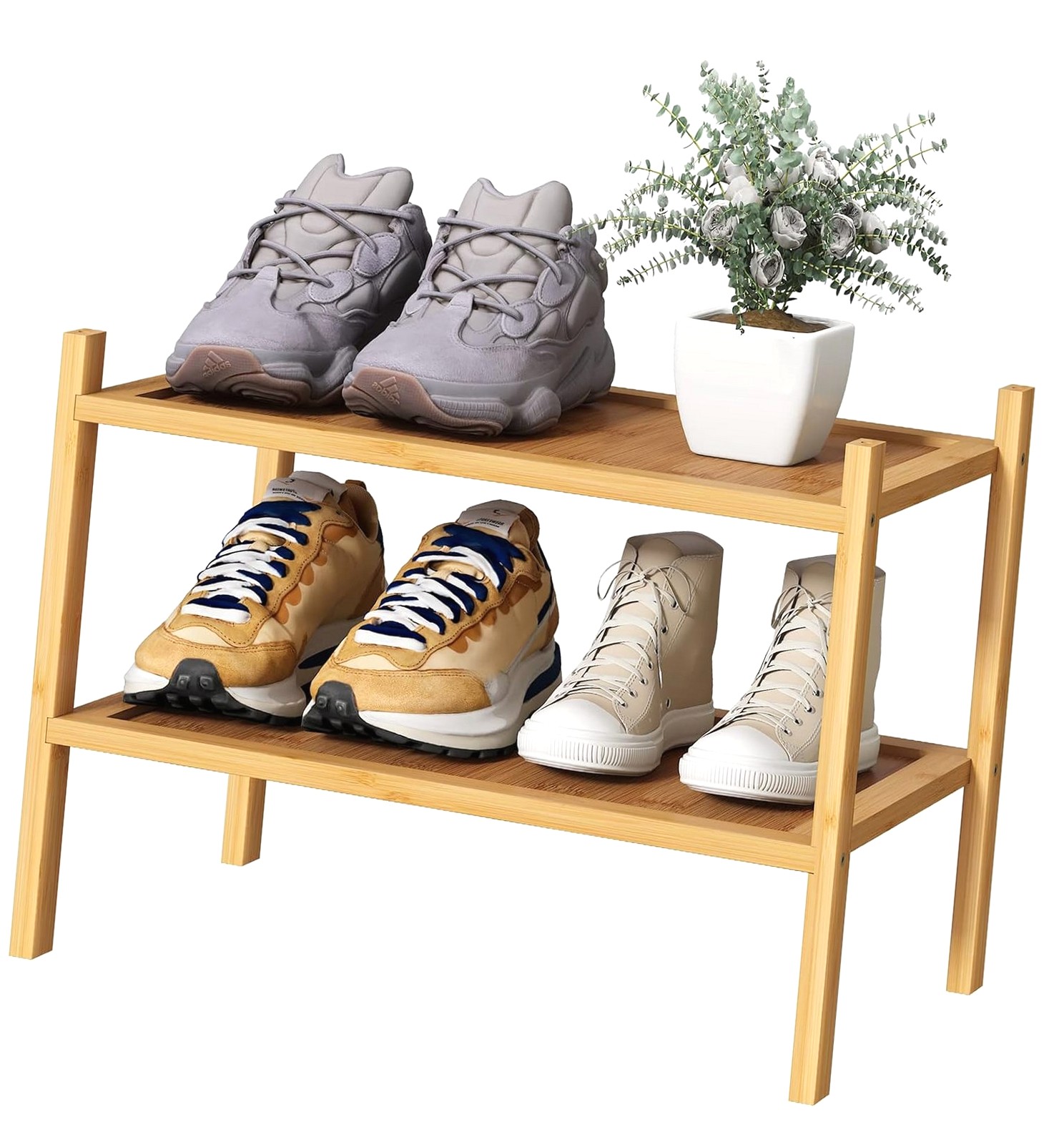 Highcool Small Shoe Rack, 2-Tier Wood Shoe Rack for Entryway, Stackable ...