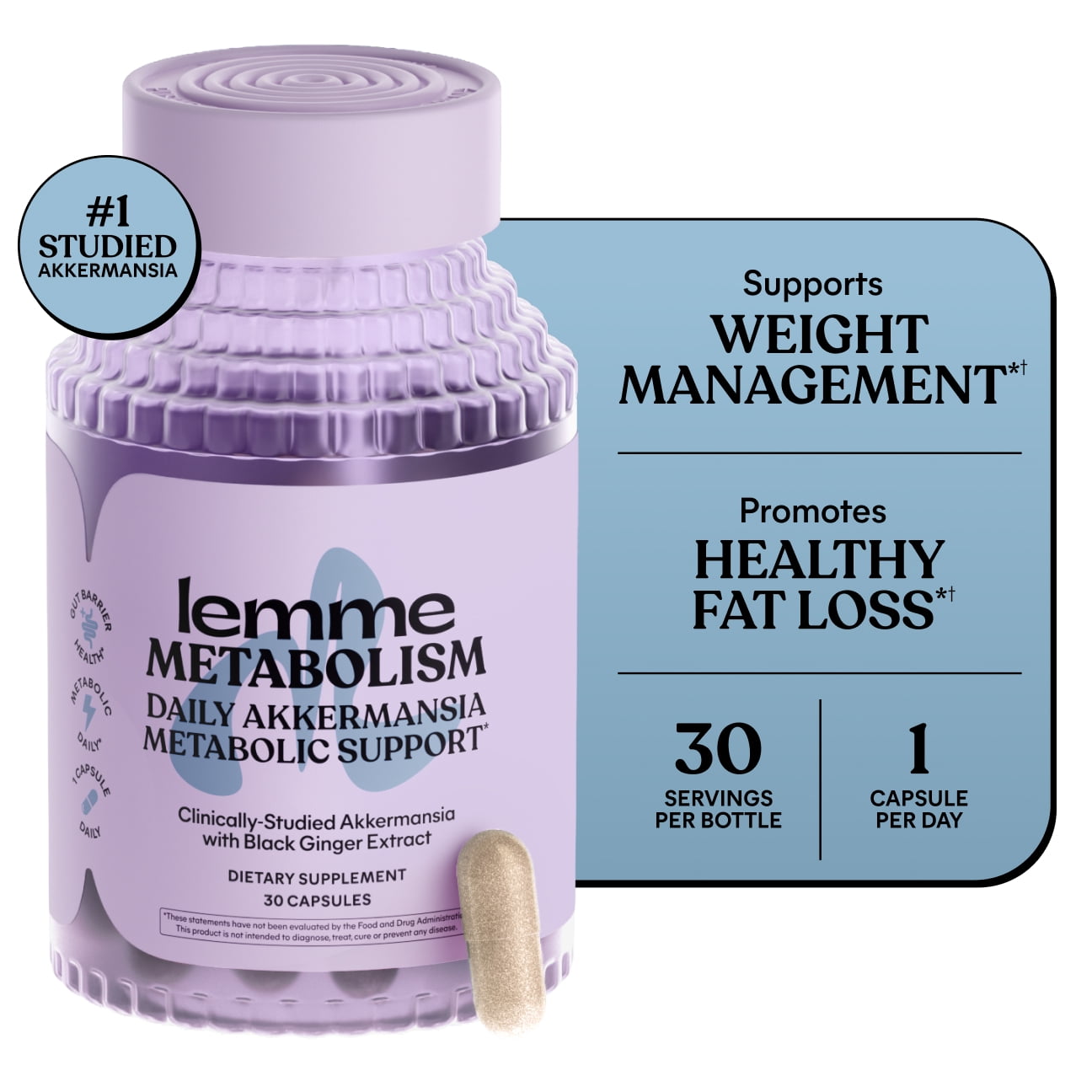 Lemme Metabolism Capsules, Clinically-Studied Akkermansia MucT® with Chromium & Black Ginger Extract to Support Metabolic Health, Gut Barrier Integrity, 30 Count