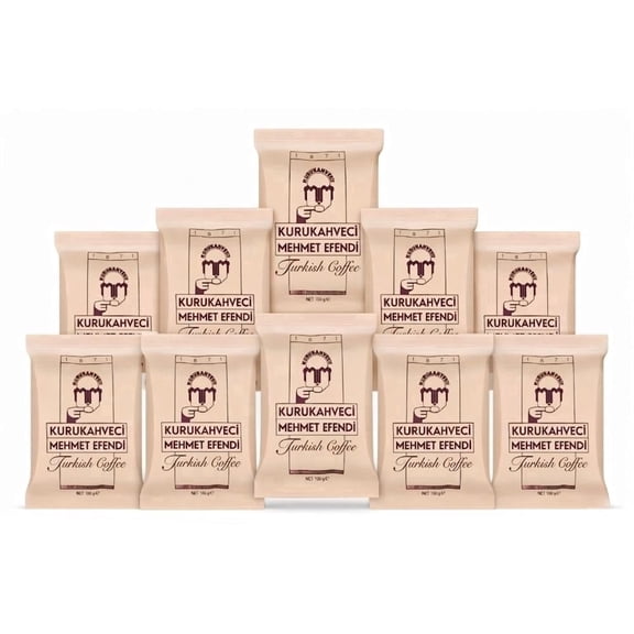 KURUKAHVECI MEHMET EFENDI Turkish Coffee, 100% Arabica, Finely Roasted Ground Coffee for Cezve, Rich Aroma, Medium, Authentic Turkish Coffee Tradition Since 1871, 3.52 OZ / 100 Gr, Pack of 10