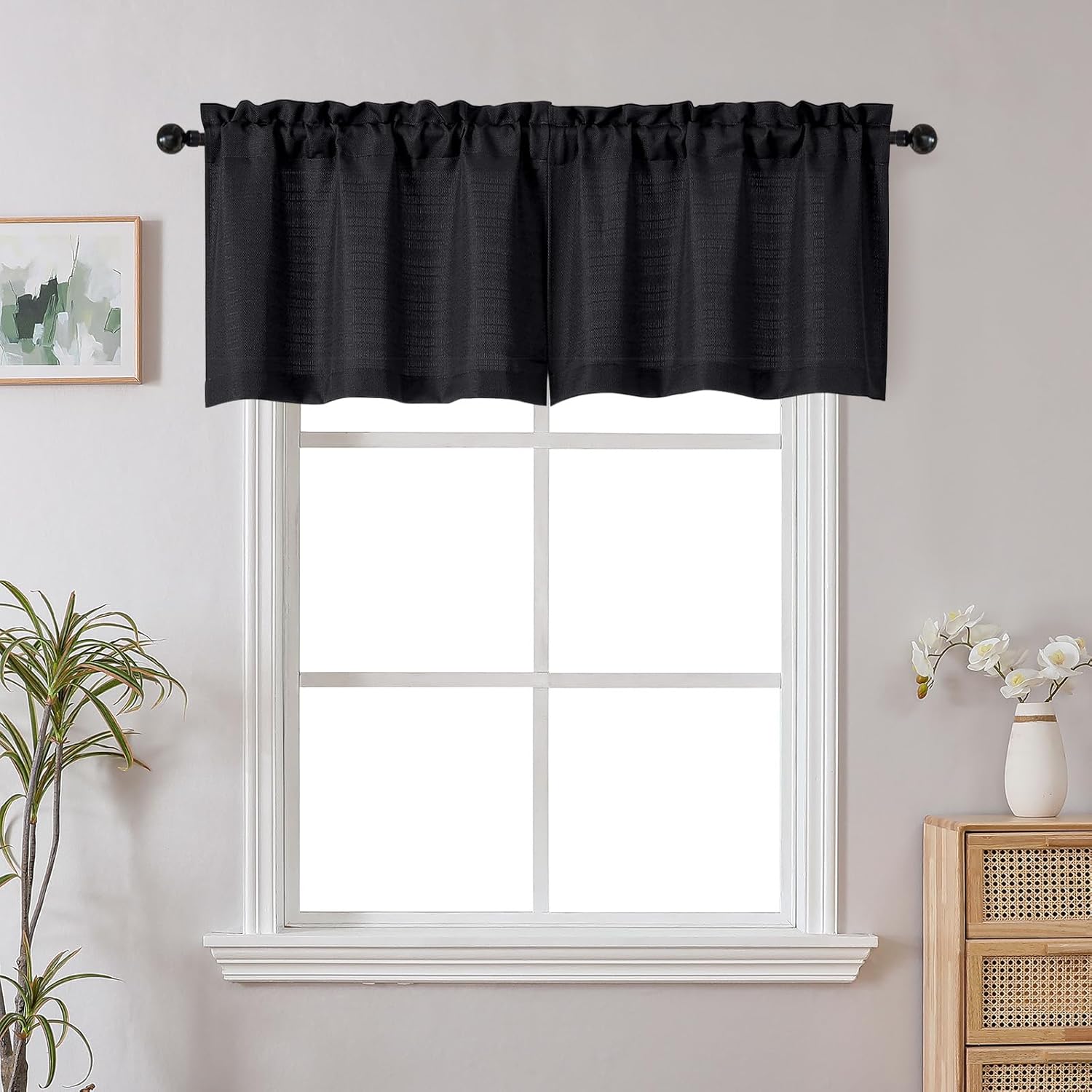 Highcool Valance for , Faux Linen Slub Textured Small Kitchen Window ...