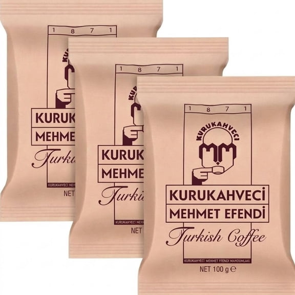 KURUKAHVECI MEHMET EFENDI Turkish Coffee, 100% Arabica, Finely Roasted Ground Coffee for Cezve, Rich Aroma, Medium, Authentic Turkish Coffee Tradition Since 1871, 3.52 OZ / 100 Gr, Pack of 3