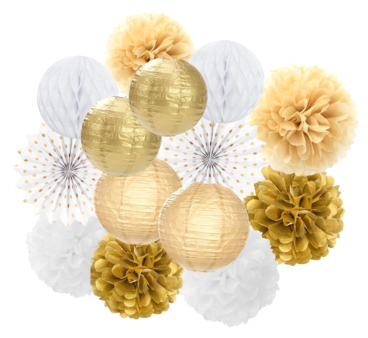 White Gold Champagne Tassel Garland 15pc - DIY Party Decor For Weddings, Baby Showers, Christmas