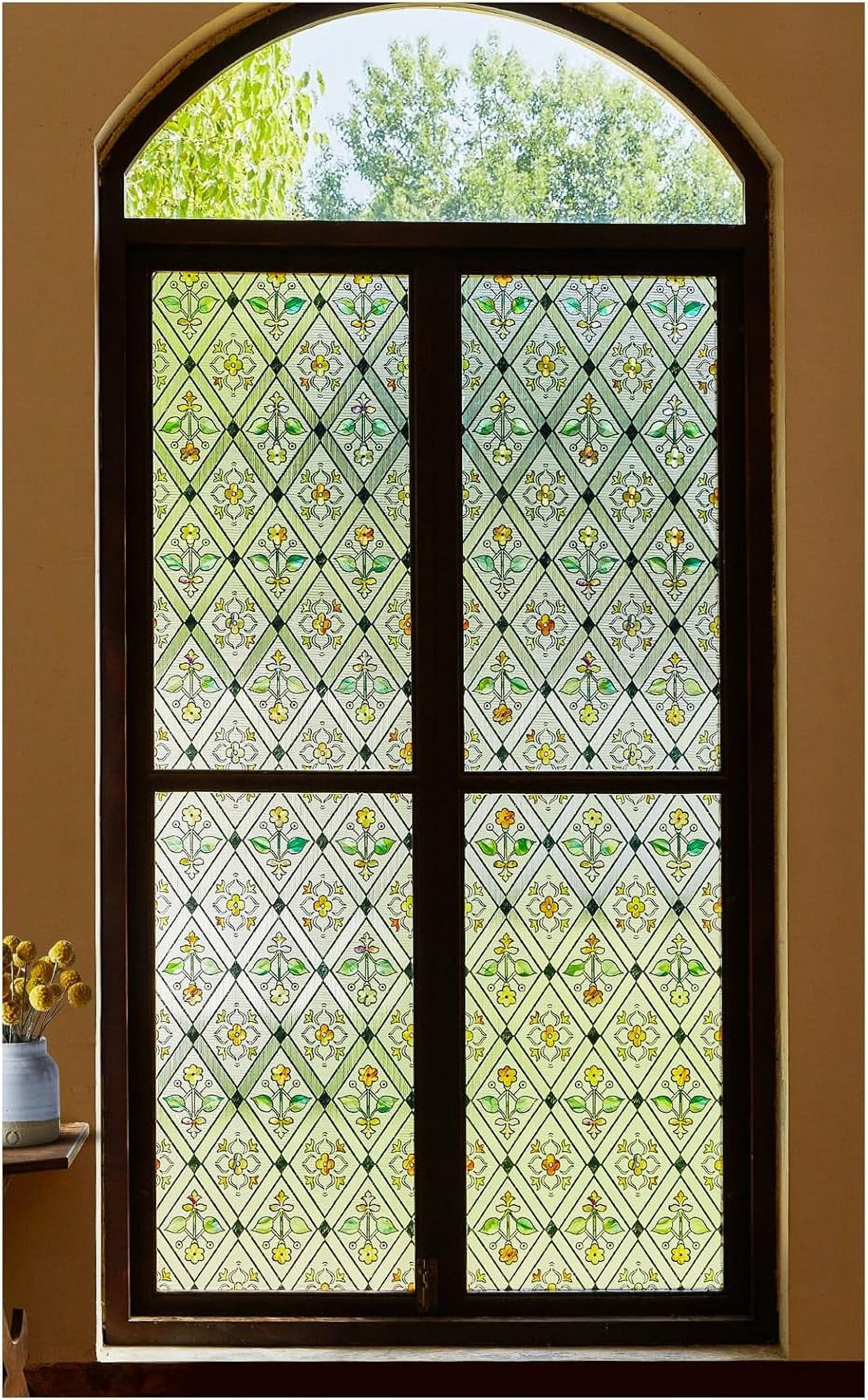 Highcool Window Film, Window Privacy Film Frosted Faux 3D Floral Static ...