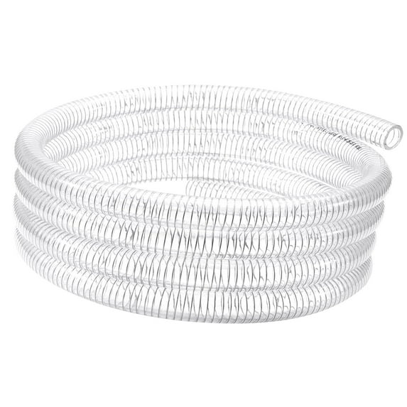 Highcool Wire Reinforced Hose 1" ID - 25ft Clear Pressure Suction Line Plastic Vinyl Tubing with Spiral Steel Wire, Drain Water Fuel Powder ( ft, 1"