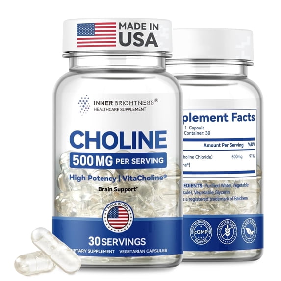 Inner Brightness Prenatal 500mg VitaCholine Choline Dietary Supplement Liquid Capsules, Daily Brain Focus Memory Energy Support, Boost Baby Cognitive Development During Pregnancy, 30 Count