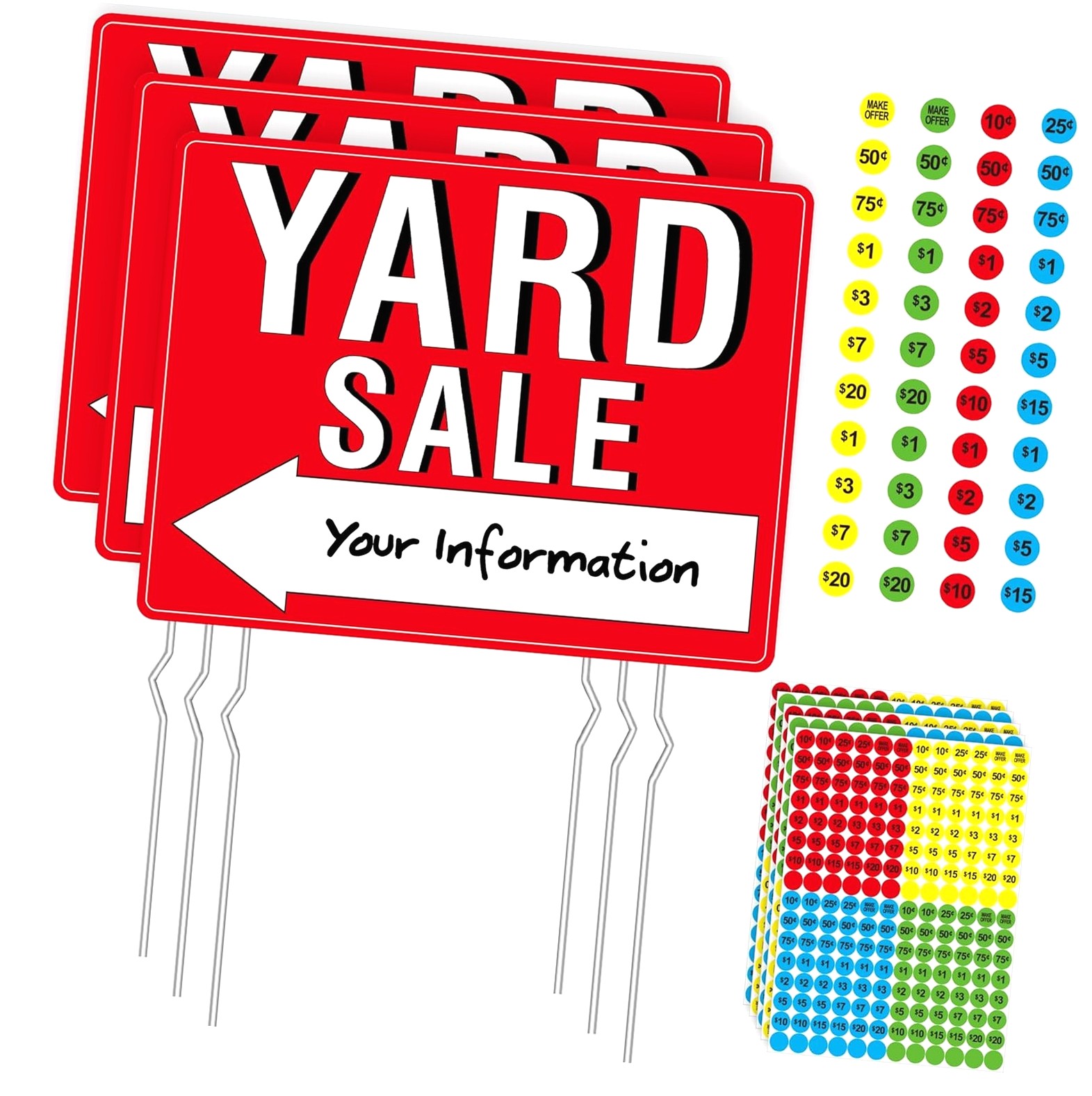 Highcool Yard Sign, 3PCS Double Sided Yard Signs with 6 Metal Stakes ...