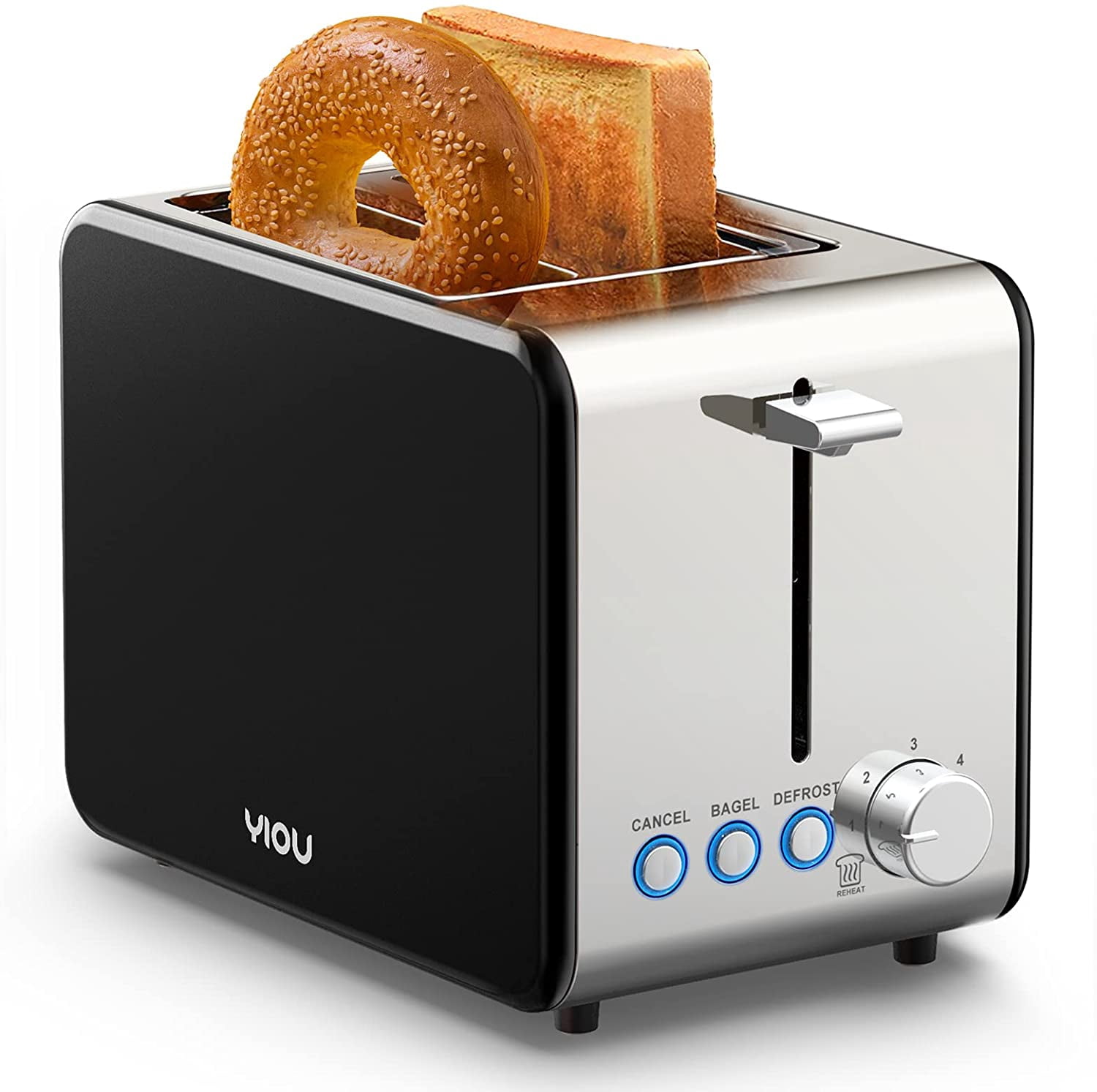 Highcool ster 2 Slice with Stainless Steel,1.5 Inch Extra Wide Slots6 Browning Settings, Bagel ster with Reheat Defrost Cancel Function Removable Crumb Tray Easy Cleaning T2S-Metal Black