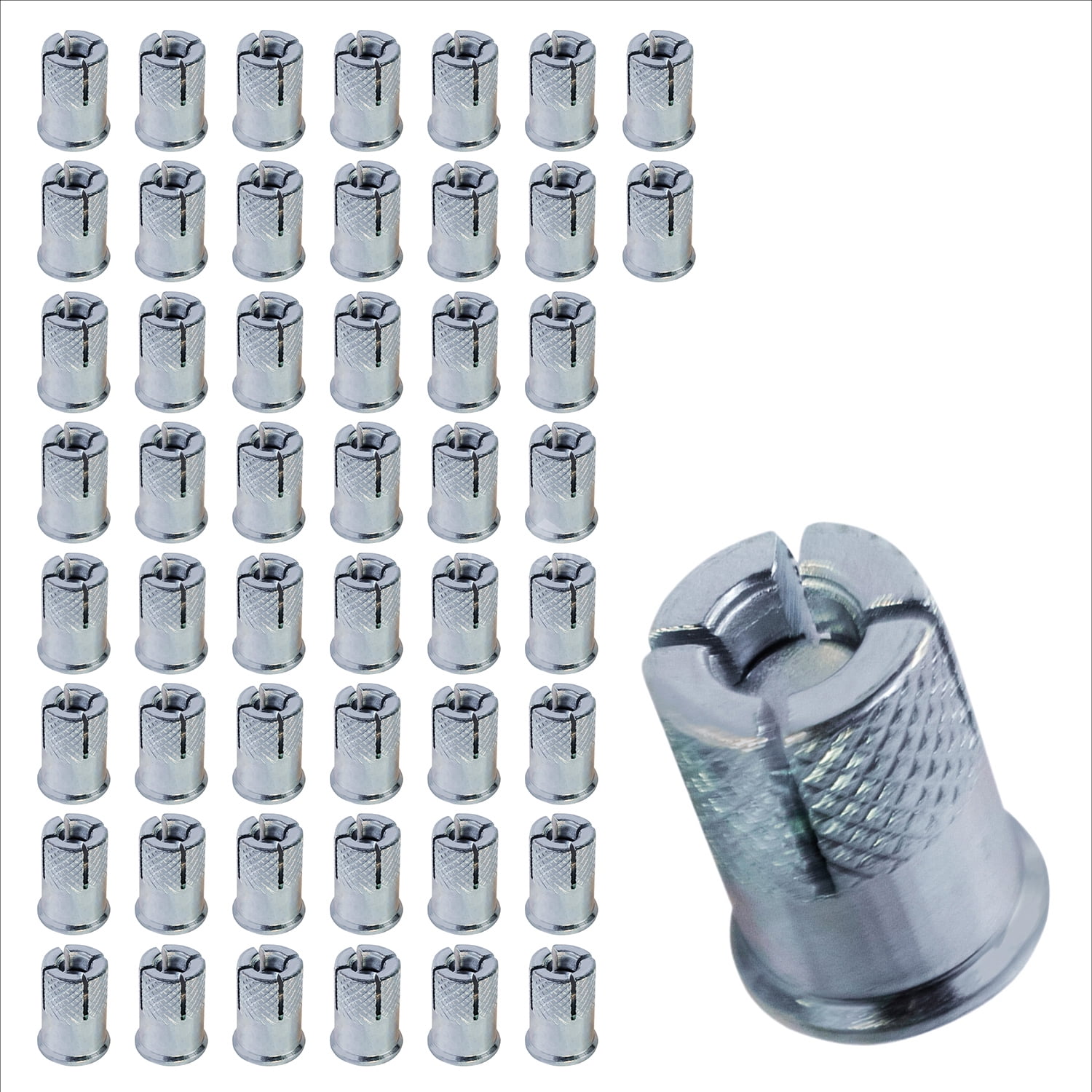 Highcraft 1/2” Mini DropIn Anchors, Zinc Plated Steel, Knurled, 50 Pk