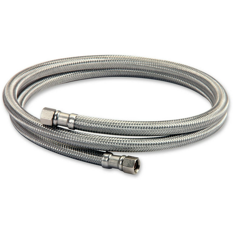 Highcraft 24 Inch Stainless Steel Braided Ice Maker Supply Line 2 Ft with  Two 1/4 Fittings on Both Ends, No Lead