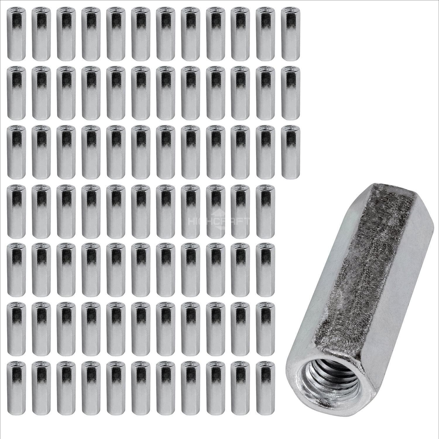 Highcraft 3/8” X 1-1/8” Rod Coupling Nuts, Zinc Plated, 80 Pk