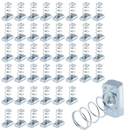 Highcraft 3/8" x 1-3/8" Threaded Strut Channel Nuts w/ Short Spring, Steel, 50 Pk