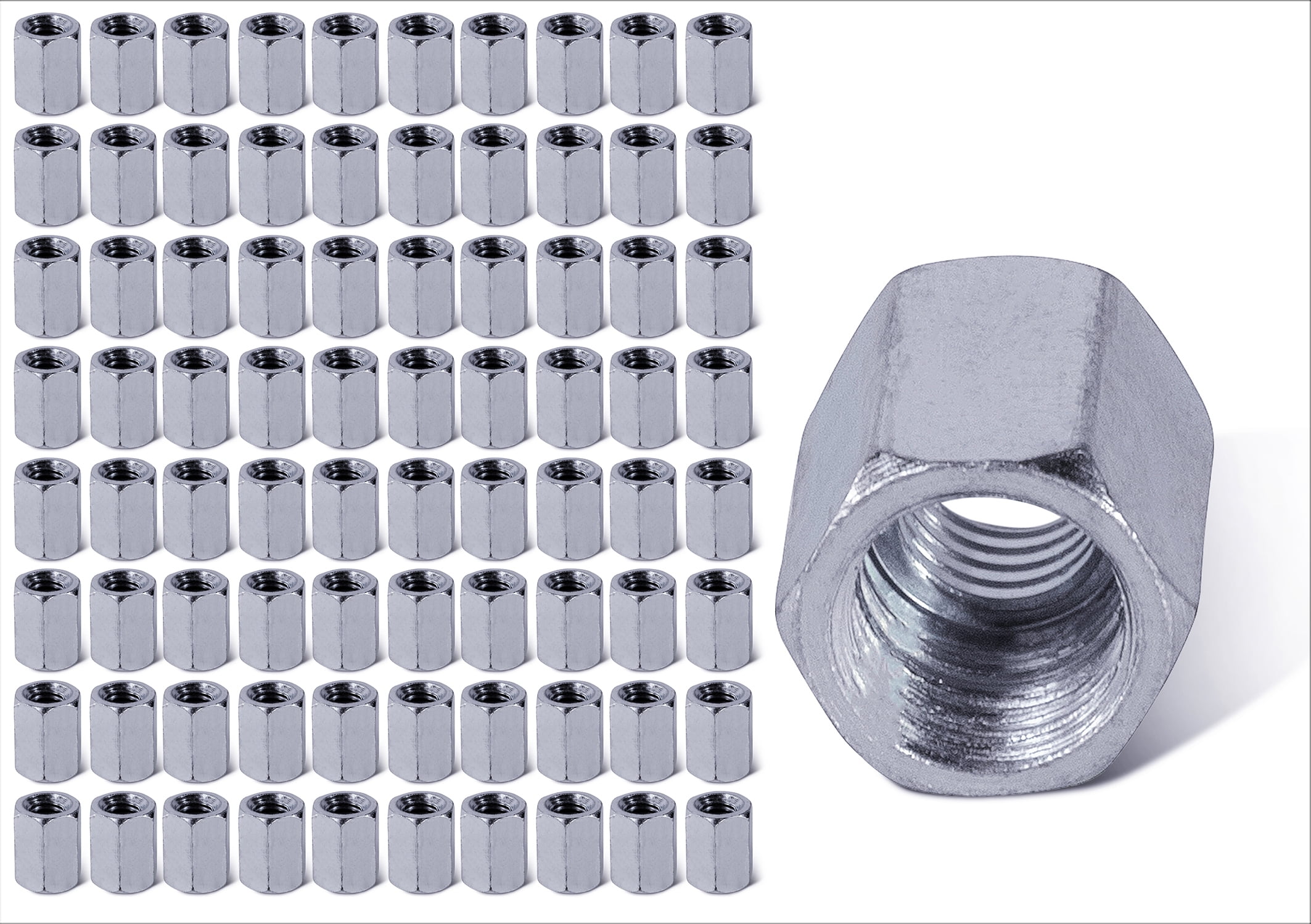 Highcraft 5/8" X 1/2" X 2-5/8" Reducing Rod Coupling Nuts, Zinc Plated, 80 Pk