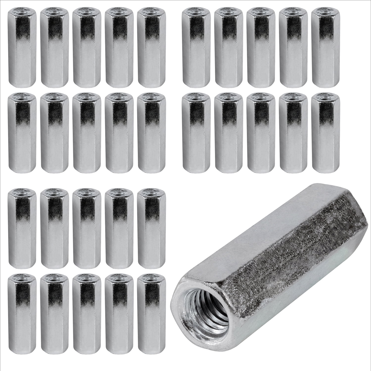 Highcraft 7/8" X 2-5/8" Rod Coupling Nuts, Zinc Plated, 30 Pk
