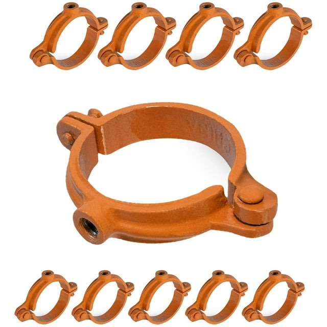 Highcraft Hinged Split Ring Pipe Hanger, 2 in. Copper Epoxy Coated Iron Extension Hanger with 3/8 in. Threaded Rod Fitting for Suspending Tubing (5 Pack)