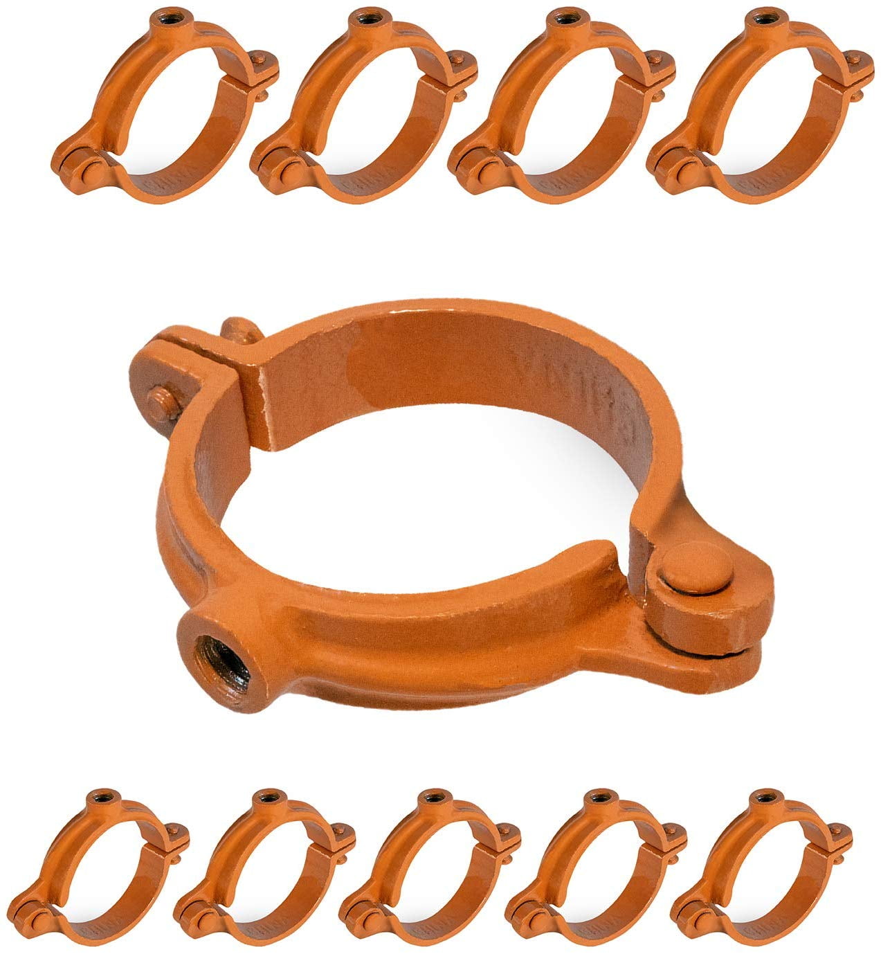 Highcraft Hinged Split Ring Pipe Hanger, 3 in. Copper Epoxy Coated Iron Extension Hanger with 7/8 in. Threaded Rod Fitting for Suspending Tubing (5 Pack)