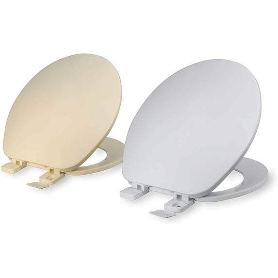 Highcraft Round Plastic Toilet Seat Slow Close Adjustable Hinge, Bone