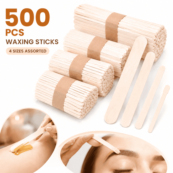 Higher quality 500 Pcs Waxing Sticks Assorted Wooden Wax Applicator Stick for Body Legs Face Eyebrows and Small Medium Large Sizes Waxing Spatulas Popsicle Stick for Hair Removal Wood Craft Sticks