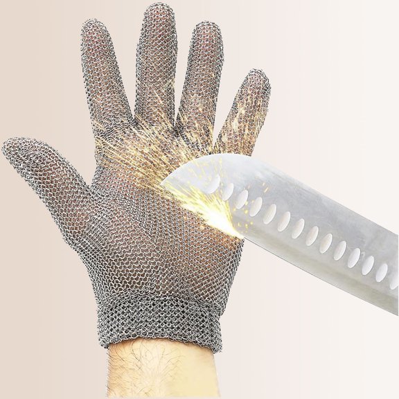 Highest Level Cut Resistant Gloves Food Grade,Chainmail Gloves for Cutting Meat&Food,Spring Wristband,Stainless Steel Mesh Metal Glove,Safety Work Cut Proof Glove for Chef/Butcher(L)