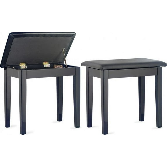Stagg Highgloss Black Piano Bench w/ Black Vinyl Top & Storage Compartment