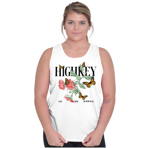 Highkey Butterfly Flowers Barcode Womens Plus Size Graphic Tank Top Brisco Brands 2X