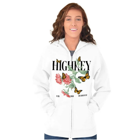 Highkey Butterfly Flowers Barcode Womens Plus Size Graphic Zipper Hoodie Brisco Brands 5X