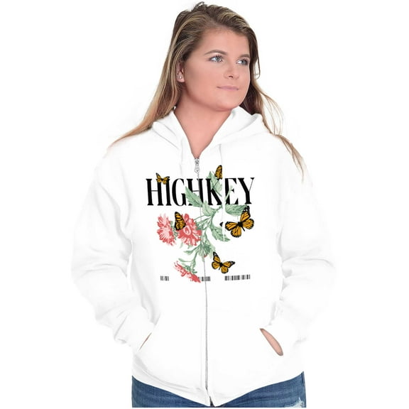 Highkey Butterfly Flowers Barcode Zip Hoodie Sweatshirt Women Brisco Brands L