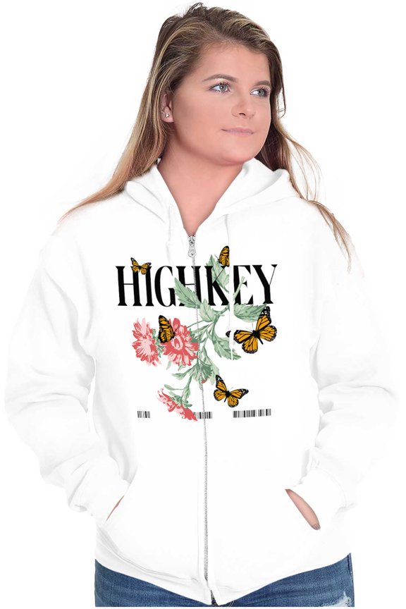 Highkey Butterfly Flowers Barcode Zip Hoodie Sweatshirt Women Brisco Brands M