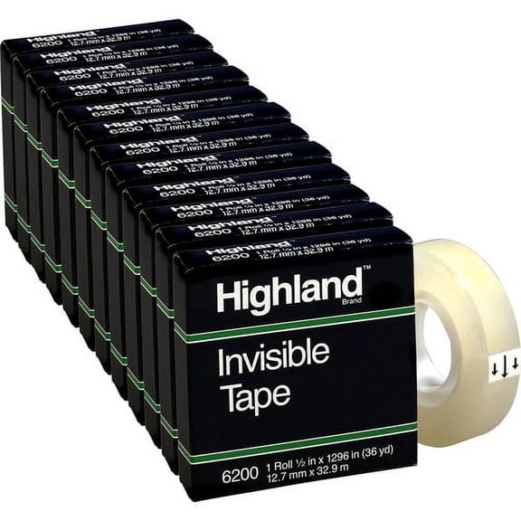 Highland 1/2"W Matte-finish Invisible Tape - 36 yd Length x 0.50" Width - 1" Core - 12 / Box - Matte Clear | Bundle of 10 Boxes