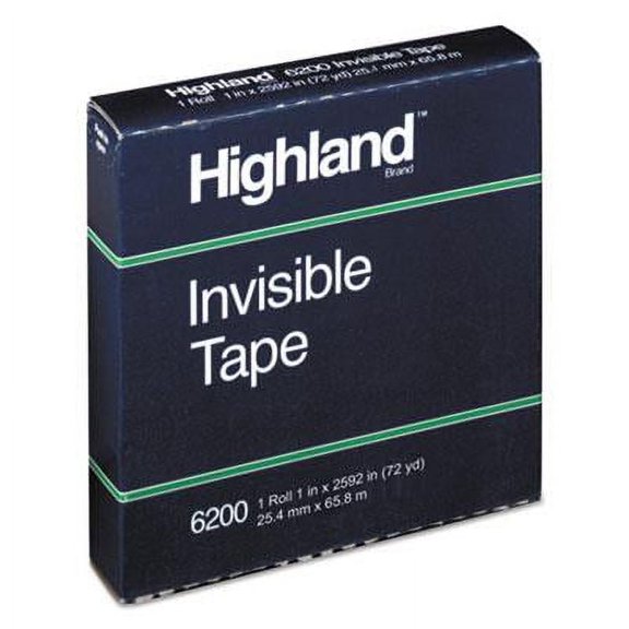 Highland-2PK Invisible Permanent Mending Tape, 3" Core, 1" X 72 Yds, Clear